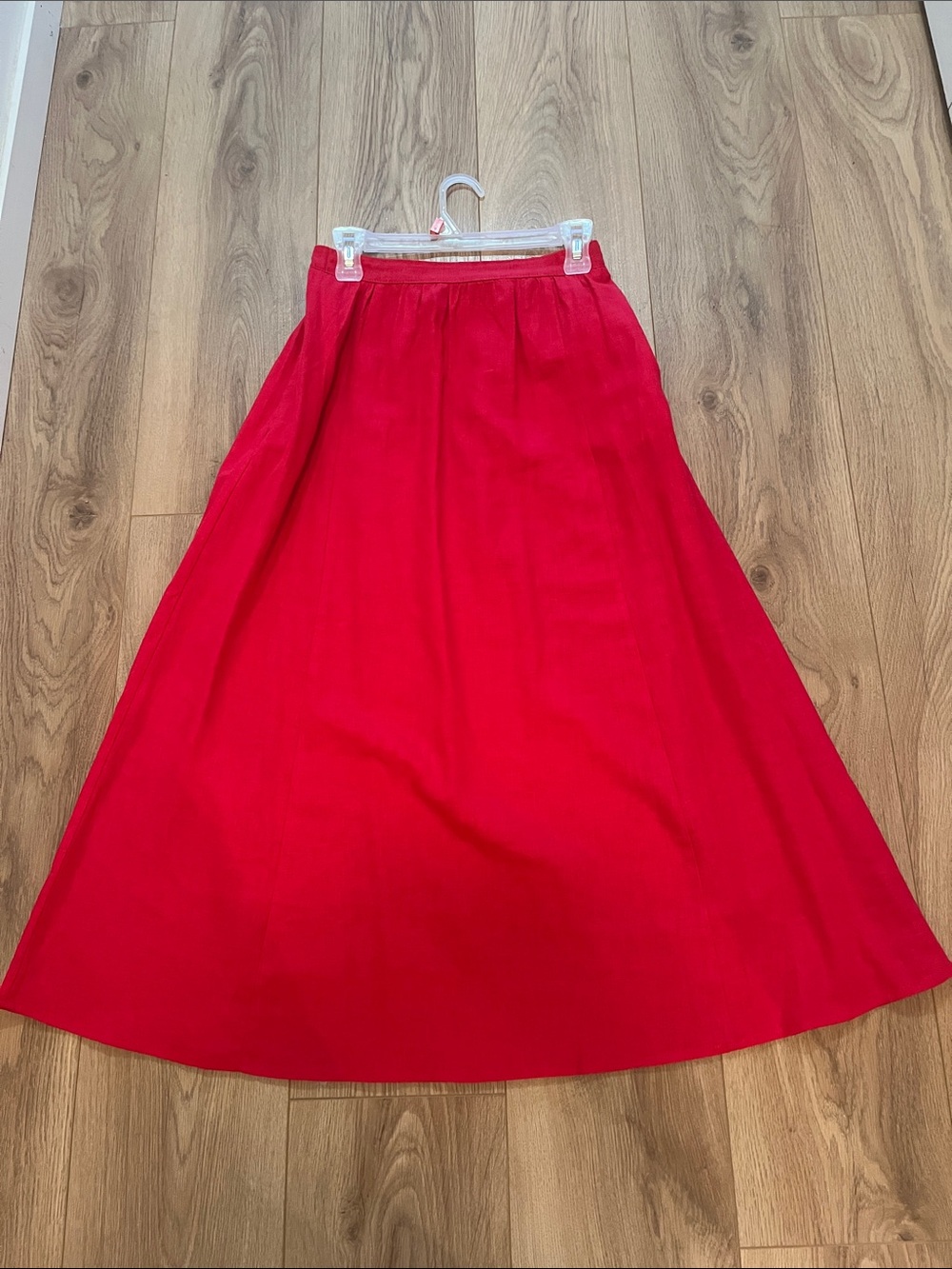 Joie Bright Red Linen Blend Midi A-Line Skirt with two in-seam pockets, size US